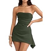 XXTAXN Women's Sexy Elegant Sleeveless Strapless A Line Ruched Cocktail Graduation Satin Mini Dress