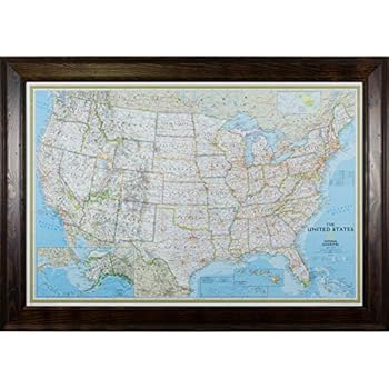 Craig Frames Wayfarer, Classic United States Push Pin Travel Map, Distressed Dark Brown Frame and Pins, 24 by 36-Inch