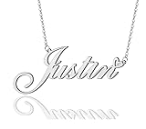 AOLO Justin Heart Name Necklace Silver Stainless