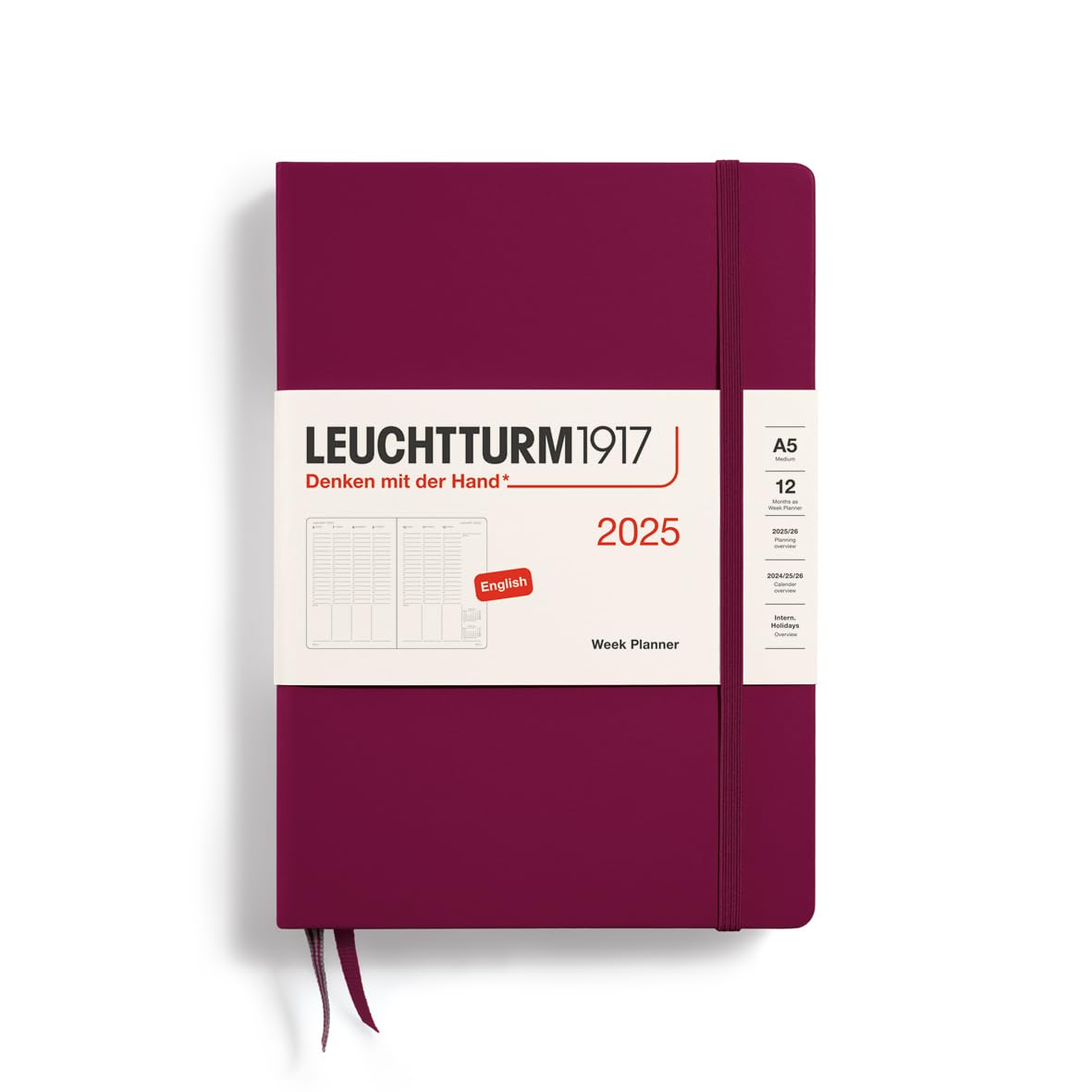 LEUCHTTURM1917 370795 Weekly Planner 2025, Medium A5 Hardcover - 12-Month Calendar, Ruled, Port Red, English — image 1