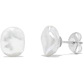 .925 Sterling Silver Freshwater White Keshi Cultured Pearl Earrings