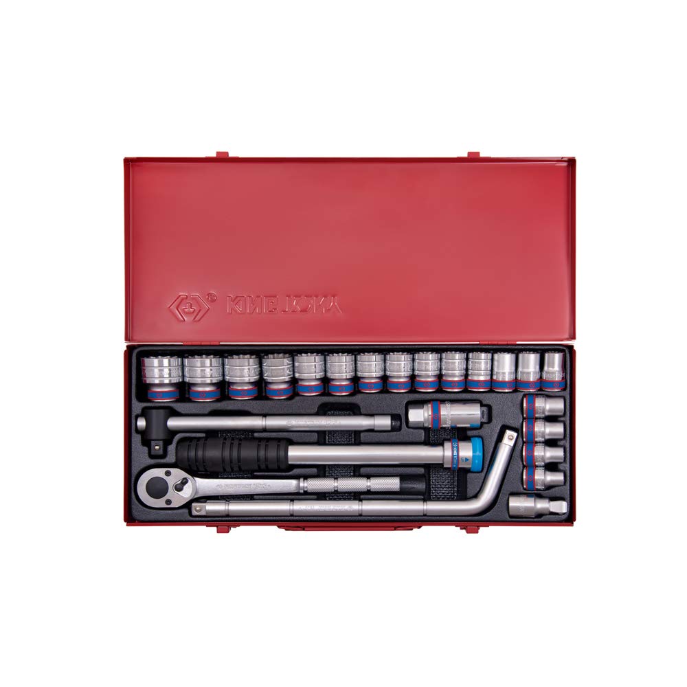 KING TONY 4033MR Cofre Sockets 1/2" Bi-hexagonales for DIYers & Professionals, Ideal for Repair and Installation tasks, 24 Pieces