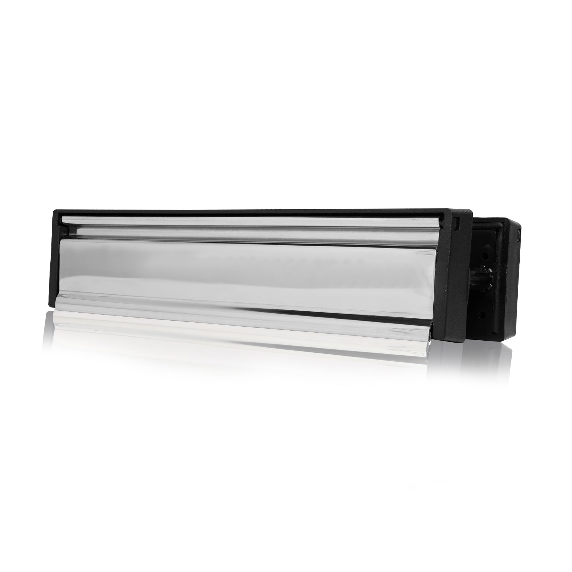 Xfort MailPlate Slimline 12" Letterplate Polished Chrome, Premium Draught Proof Postal Letterbox, Telescopic Sleeved Letter Box For Wooden, Composite And uPVC Midrail Doors With 40-80mm Door Thickness