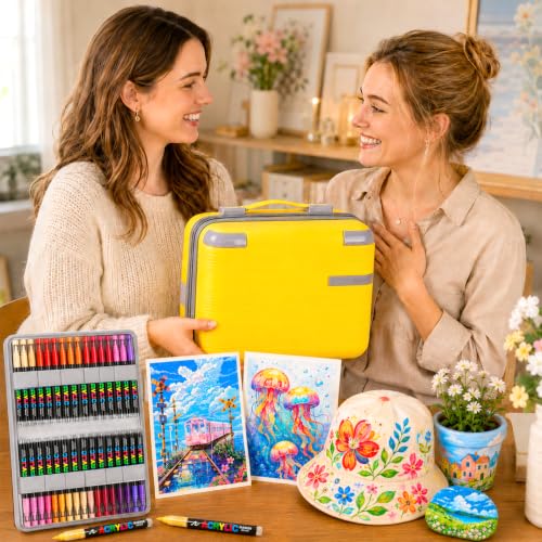 Melifluo Feutres Acrylique 360 Couleurs Pointe Pinceau Souple, Acrylic Paint Markers pour Pierre Verre Bois Toile Céramique Papier Métal Tissu, Feutres Acryliques Coloriage Adulte, Valise