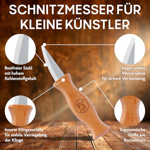 Eli Children's Carving Knife Set from 6 Years – High-Quality 5-Piece Children's Knife Carving Set Including Cut-resistant Gloves – Children's Carving Knife – Carving Tool – Pocket Knife