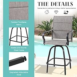 Vongrasig 3 Piece Patio Swivel Bar Set, All Weather