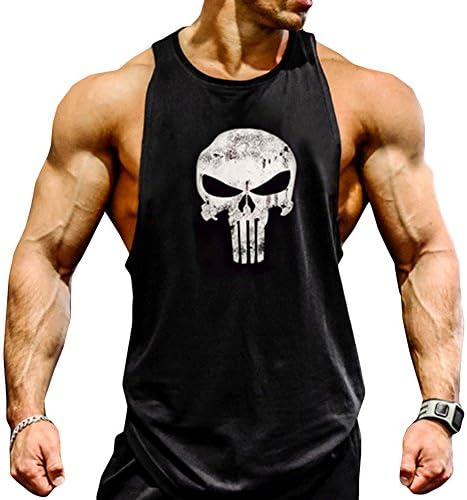 Mens Skull Print Stringer Bodybuilding Gym Tank Tops Workout Fitness Vest