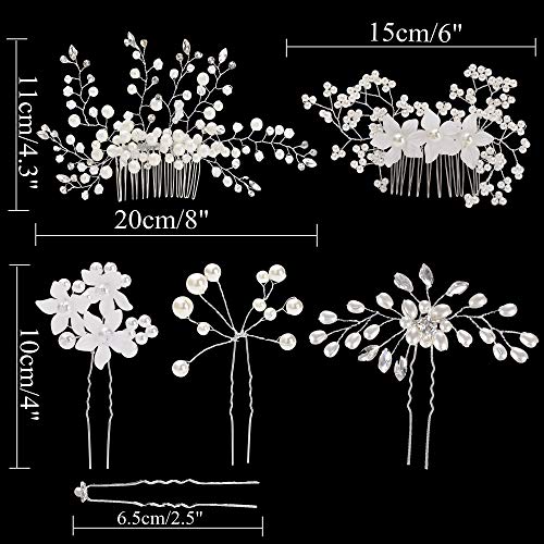 inSowni 30 Pack Wedding Bridal Hair Side Combs+U Shaped Hair Pins Clips Pieces Accessories Barrettes Rhinestone Pearl Flower Silver for Women Girl Bridesmaids