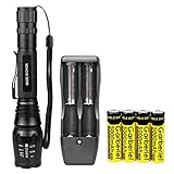 LED Tactical Flashlight,XML T6 Portable Outdoor Torch with Adjustable Focus and 5 Light Modes,Rechargeable 18650 Lithium Ion Battery and Charger