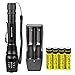 LED Tactical Flashlight,XML T6 Portable Outdoor Torch with Adjustable Focus and 5 Light Modes,Rechargeable 18650 Lithium Ion Battery and Charger