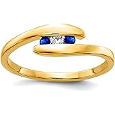 JewelryWeb 14k Yellow Gold Sapphire and Diamond Ring Size 7 Ring for Women