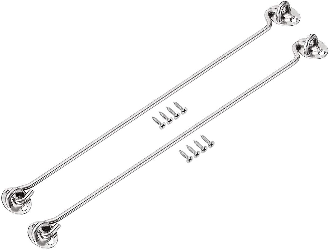 sourcing map 16" Cabin Hook Eye Latch Gate Door Swivel Window Hook Stainless Steel with Mounting Screws 2pcs