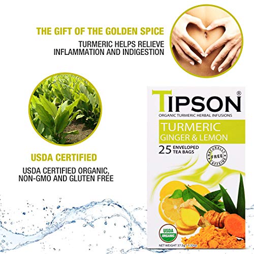 Tipson Organic Turmeric Caffeine Free Herbal Tea Organic Ginger And