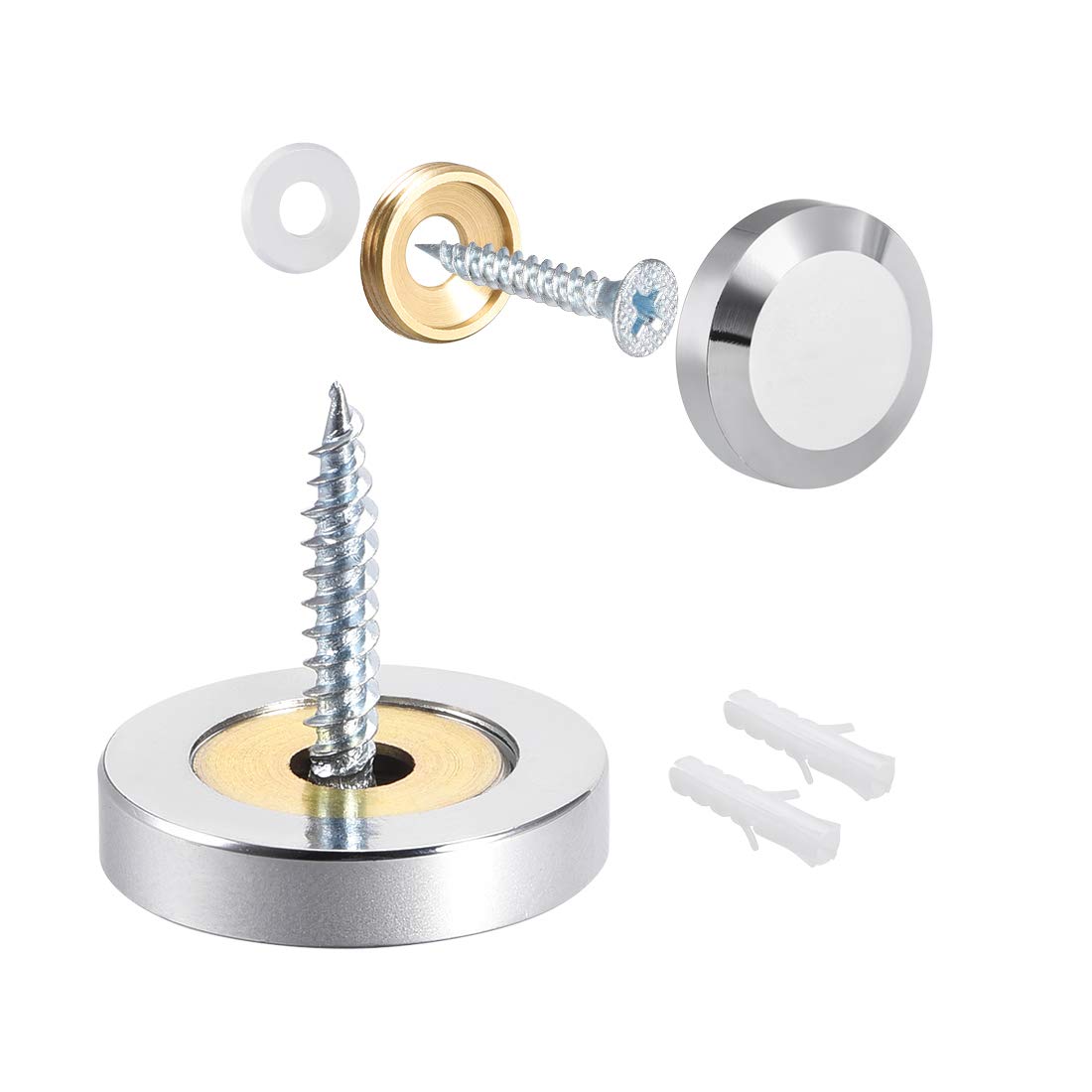 sourcing map Mirror Screws Decorative Cap Cover Nails Polished Stainless Steel 25mm 4pcs