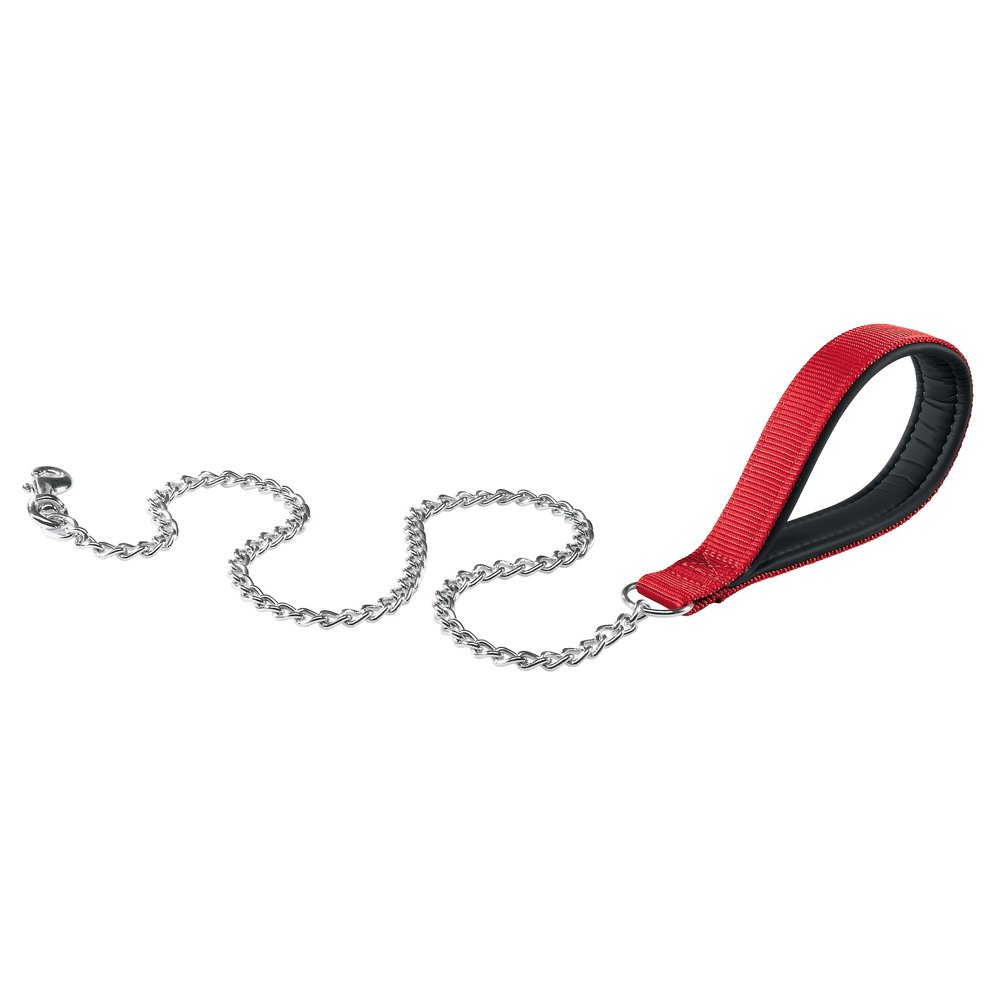 Ferplast DAYTONA GM Extra-Strong Dog Lead - Soft Padded Handle - Metal Chain - Italian Design - 100 x 2.5 cm, Red