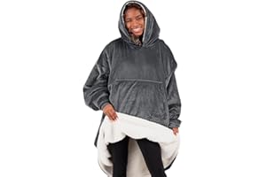 THE COMFY Original | Sherpa Lined Microfiber Fleece Wearable Blanket With Hood From Shark Tank, Oversized Design With Pocket