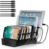 NEXGADGET USB Charging Station Dock for Multiple Devices, 8-Port Desktop Charger,Charging Stand Organizer for Smart Phone,Tablet and Other USB Devices-8" Cables Included
