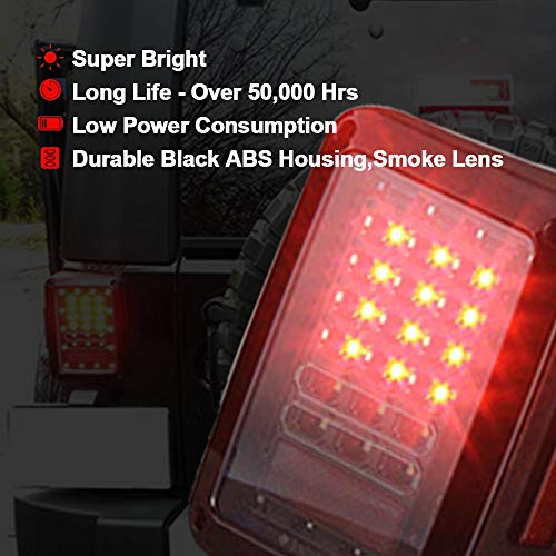 GOHAWKTEQ Smoked LED Tail Brake Lights Lamps for 2007-2017 Jeep Wrangler Brake Reverse Light Rear Back Up Lights G001JP