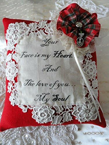 Red Wool Outlander Inspired Ring Pillow-Antique Lace-Thistle-Red Plaid-Highlander-Scottish-Claire &amp; Jamie-Valentine