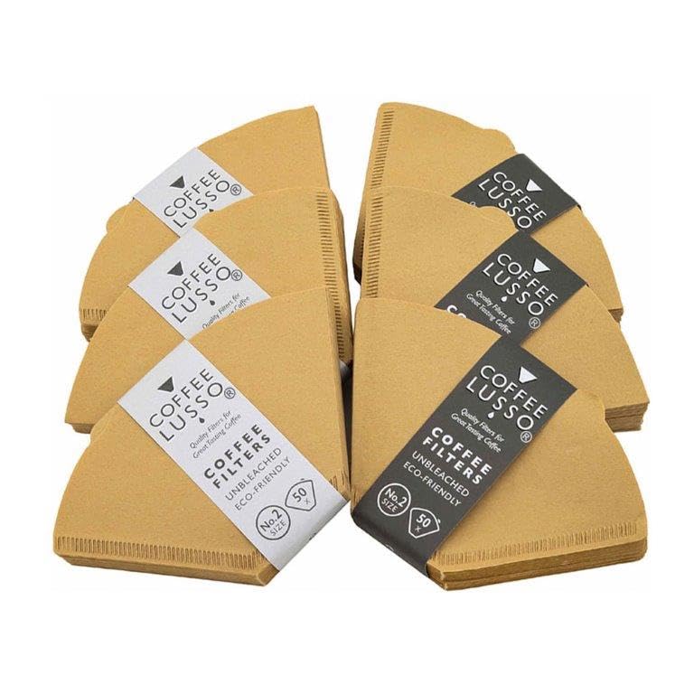 Size 2/No.2/12 Coffee Filter Papers by COFFEE LUSSO, Cone Shaped, Unbleached, Eco Friendly (300)