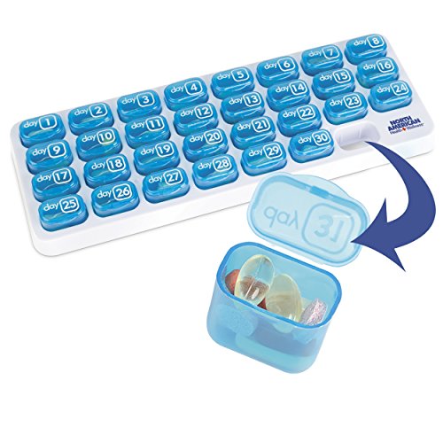 North American Monthly Pill Organizer With 31-Day Pop Out Compartments