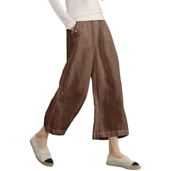 APIVOE Womens Cotton Linen Capri Pants Summer Plus Size Capris Casual Elastic Waist Capri Pants Wide Leg Lightweight Capris
