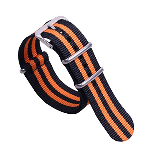 22mm Black/Orange Premium Unique Multicolor NATO Style Sturdy Soft Nylon Men's Wrist Watch Band Wristband