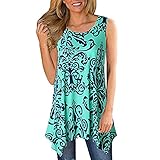 Womens Shirts Print Irregular Sleeveless Casual Tunic Tops Blouse T-Shirt for Ladies Teen Girls