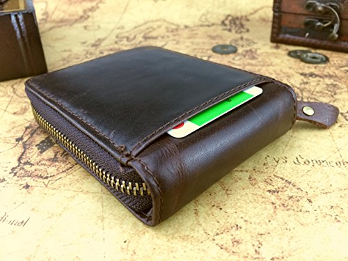 Admetus Men's Genuine Leather Short Zip-around Bifold Wallet (brown)