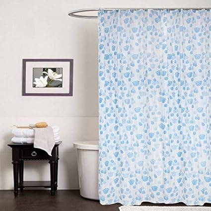 CASA FURNISHING PVC Plastic Shower Bathroom Curtain with 8 Hooks (Blue, 54x78-inch/4.5x7ft)