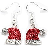 MYANAIL Christmas Earrings for Women Jewelry Gift Rhinestone Stud Earrings for Women Red Crystal Santa Hat Dangle Earrings Necklace Set Santa Hat Drop Earring