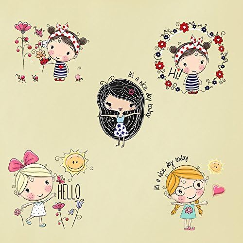 (27"w x 19"h) Round Face Hello Nice Cute Girl Removable Baby Room Nursery Wall Decals Peel and Stick Kids Room Vinyl Wall Stickers