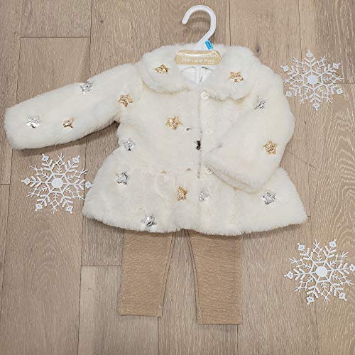 Fleece Fur Winter Coat Baby Girl 12-18 Months - Toddler Baby Girl Long Sleeve Outfit Sets with Peplum Top Dress, Leggings 3 Piece Set (White Coat Set, 12 Months)