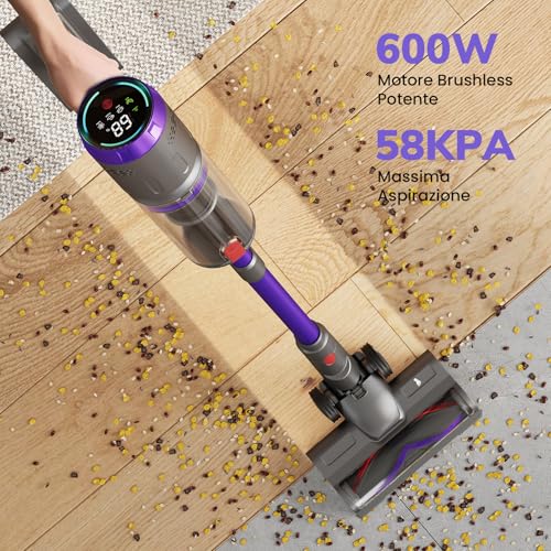 Circlio NOVAX T80 Wireless Vacuum Cleaner, 600W/58000Pa, 75 Min Wireless Vacuum Cleaner, Self-Standing Cordless Vacuum Cleaner with LED Display, Anti-Tangle for Animal Hair/Floors/Carpets