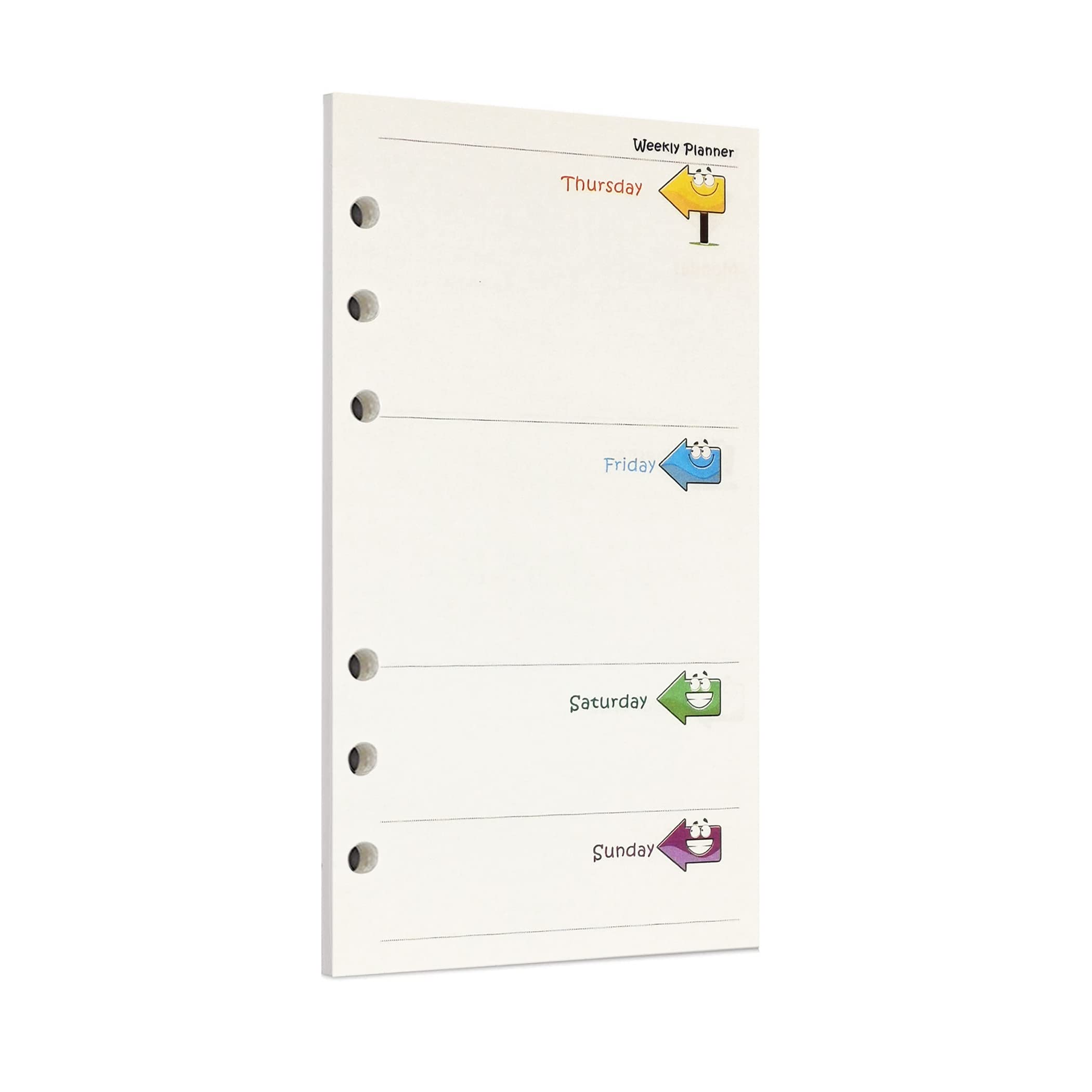 Zelten 40 Sheets 80 Pages Colorful Loose Leaf Punched Paper Refills Paper for 6 Hole Binder Personal Organizer Diary Notebook Refillable Planner (A6, Arrow Weekly Planner)