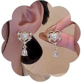 Yheakne Boho Pearl Heart Earrings Gold Heart Drop Earrings Vintage Teardrop Dangle Earrings Hollow Rhinestone Heart Stud Earrings Jewelry for Women