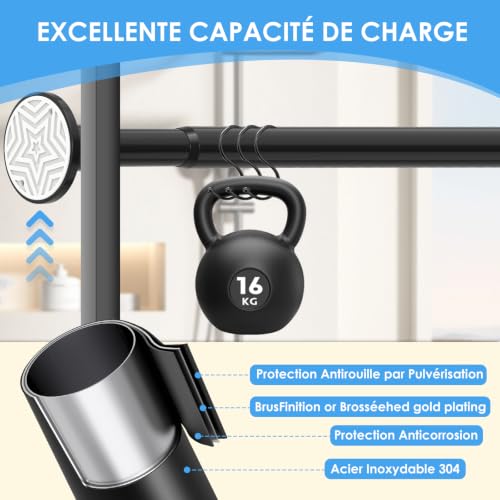 78-284 cm Curtain Rod, Extendible Curtain Rod, Black, 28 mm, Heavy Duty Pressure Shower Rod, Installation Without Drilling or with Screws, for Bathrooms, Windows and Doors
