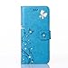 Auroralove 019 Handmade Bling Rhinestone Soft Slim Flip Stand Wallet Iphone 6/6s 4.7 Flower Butterfly PU Leather Case for Girls Women-Blue
