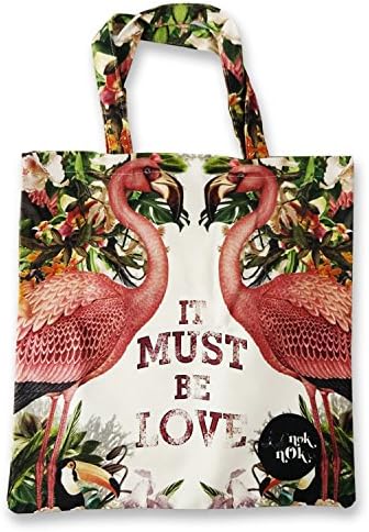 Canvas Eco Tote Bag, Shopping Bag in Romantic Flamingo Design - 22