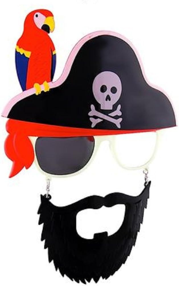 Sunstaches Pirate Beard Sunglasses, Skull & Crossbones, Parrot, Instant Costume, Party Favors, UV400