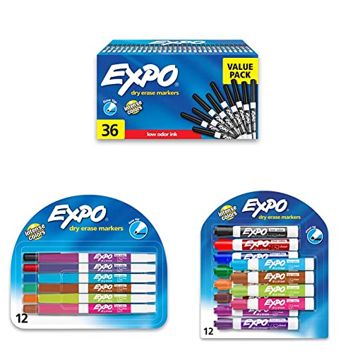 EXPO Low Odor Dry Erase Markers, Fine Tip, Black & Expo Low Odor Dry