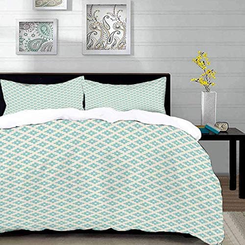 Yaoni bedding - Duvet Cover Set, Turquoise and Beige,Scribble Geometric and Abstract Motif Pattern in Pastel Colors,Turquoise an,Microfibre Duvet Cover Set 260 x 220cm with 2 Pillowcase 50 X 80cm