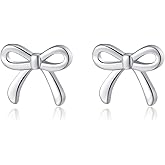 Reffeer 925 Sterling Silver Bow Stud Earrings - Hypoallergenic Ribbon Earrings For Women & Teens