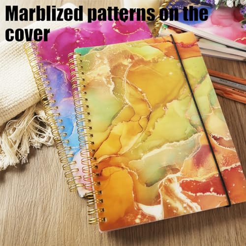Koogel 5PCS Spiral Notebook A5, Hardcover Spiral Journal 400 Sheets College Ruled Notebook with Marble Pattern Covers for Ladies Women Gift Office School Supplies