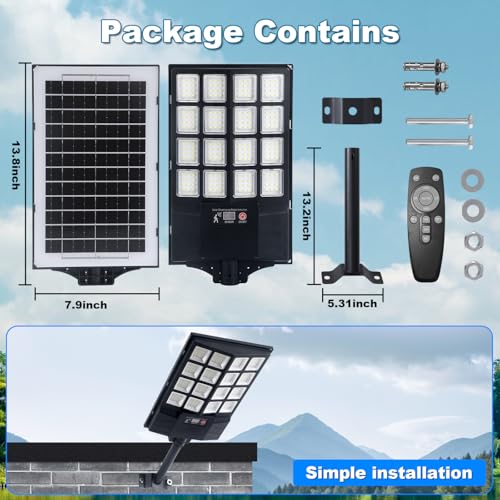 Solar Street Lights Outdoor, 8500K Solar Powered Driveway Light, LED Flood Motion Sensor Dusk Dawn Illumination Waterproof Mount Security Lights for Parking Lot, Backyard, Garage, Path