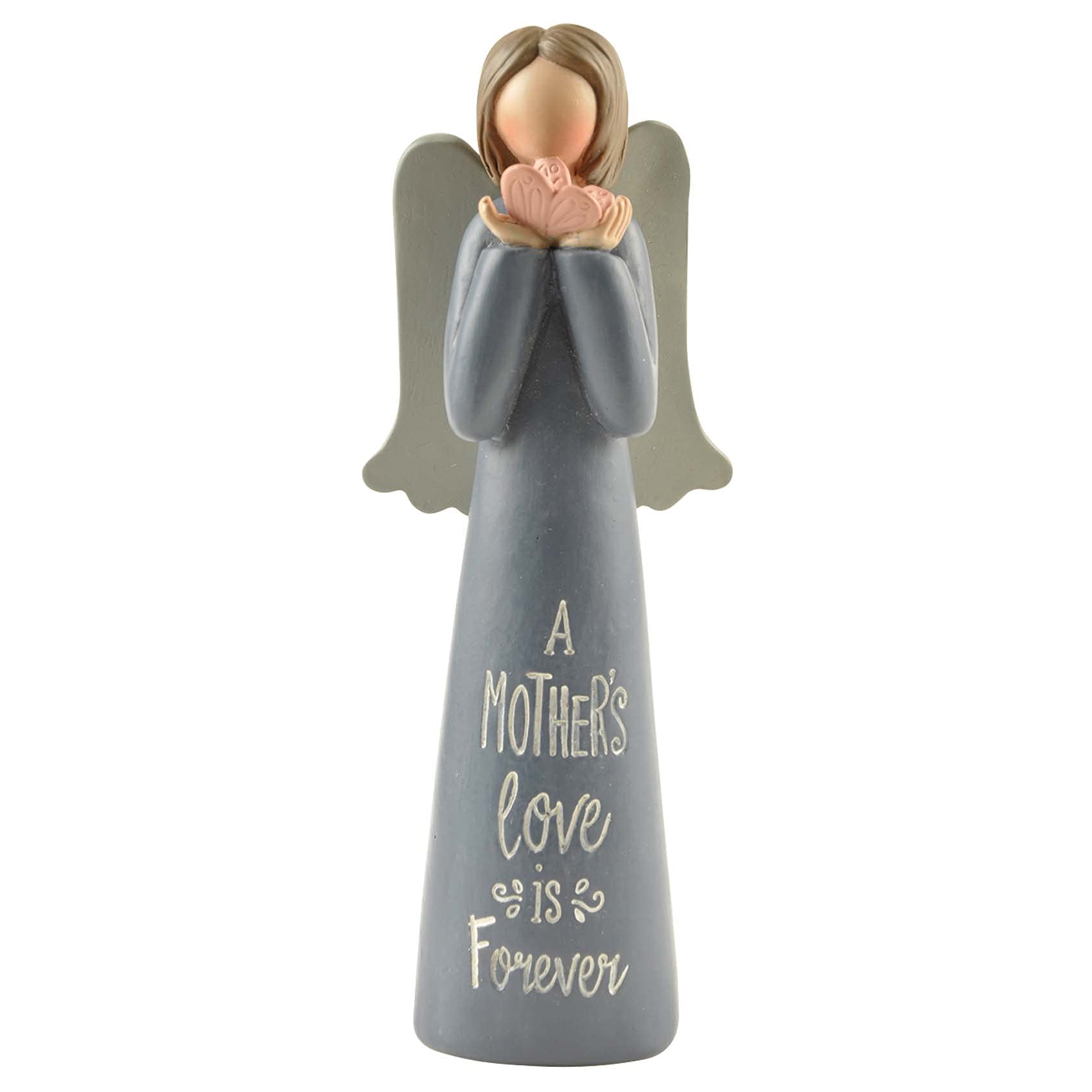 Feather & Grace Decorative Angel Figurine Holding Butterflies | Resin with A Mother Love Is Forever Message | Pefect for Living Room, Bookshelf, Desk | Gift for friend & family
