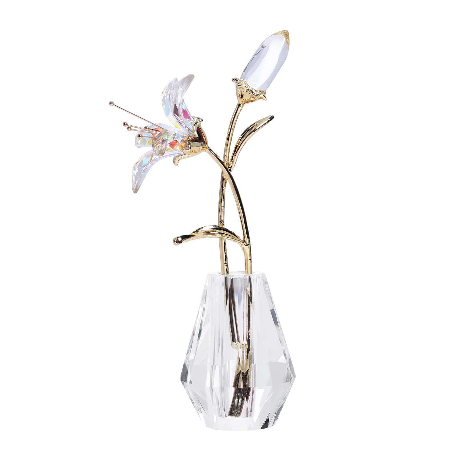 LONGWIN Crystal Artifical Tiger Lily Flowers with Vase AB Coated Crystal Collectible Figurines Decorative Blooming for Home,Wedding Gift Idea for Mothers Day, Valentine's Day