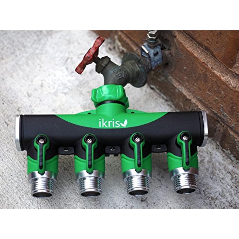 Ikris Garden Hose Splitter 4Way With Rubberized ComfortGrip " Outdoor