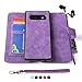MODOS LOGICOS Case for Samsung Galaxy S10 Plus [Detachable Wallet Folio][2 in 1][Zipper Cash Storage][14 Card Slots 1 Photo Window] PU Leather Purse with Removable Inner Magnetic TPU Case - Purple