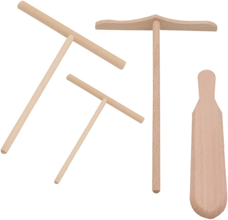 XSM Crepe Spreader Bamboo Spatula Kit Crepe Pan Handmade Natural Wooden for Make Breakfast Pancakes 4 Piece Set